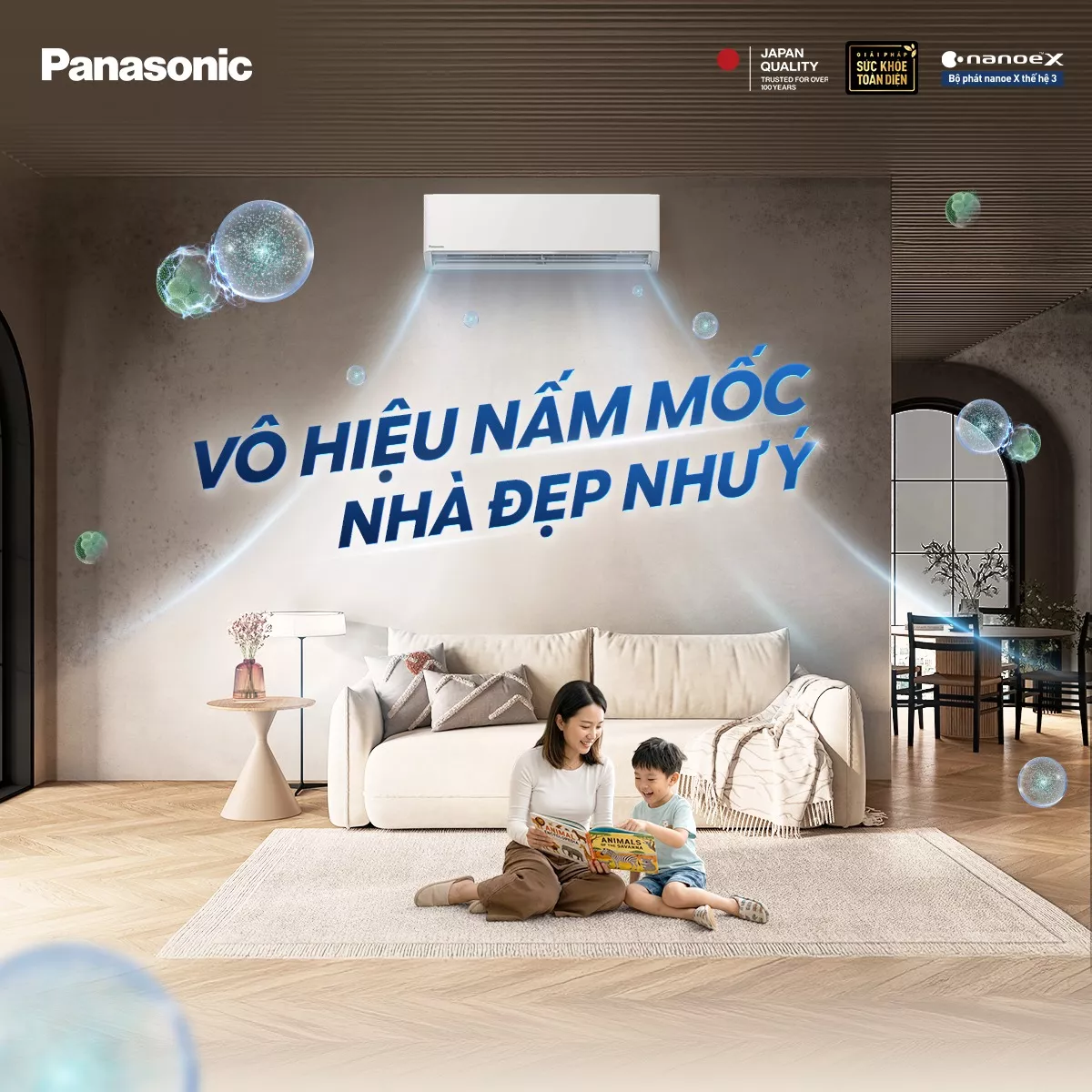 Máy lạnh Panasonic diệt nấm mốc, ức chế virus, vi khuẩn mang lại không gian sống sạch - mát an toàn cho bạn.