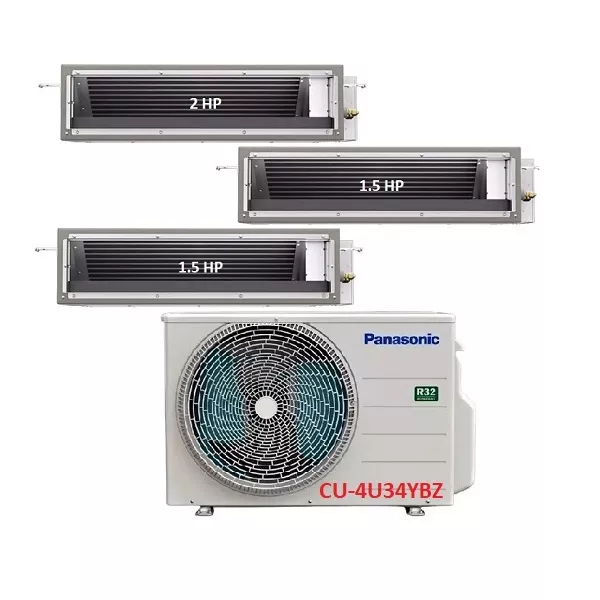 Máy Lạnh Multi Panasonic Inverter 1 Dàn Nóng 4 Hp + 3 Dàn Lạnh Nối Ống Gió 1.5 Hp-2 Hp