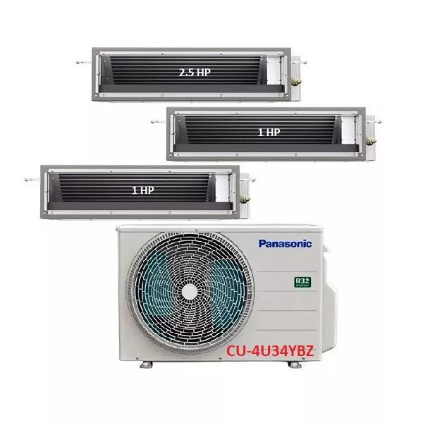 Máy Lạnh Multi Panasonic Inverter 1 Dàn Nóng 4 Hp + 3 Dàn Lạnh Nối Ống Gió 1 Hp-2.5 Hp