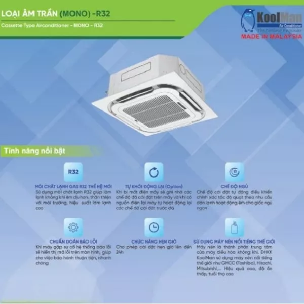 Máy lạnh âm trần KoolMan 3Hp KT-280AX/KC-280AX - Gas R32